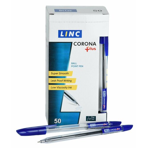 Набор ручек LINC Corona Plus, шариковые, синие, 0,7 мм, 50 шт ручки шариковые черные набор 50 шт linc corona plus наконечник конус 0 7 мм