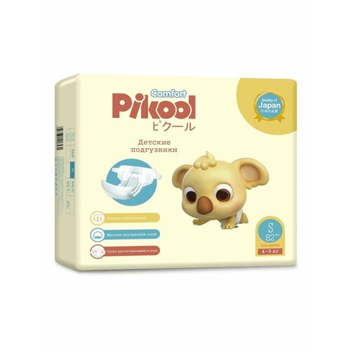 Подгузники детские Pikool Comfort, размер S, 4-9 кг, 82 шт