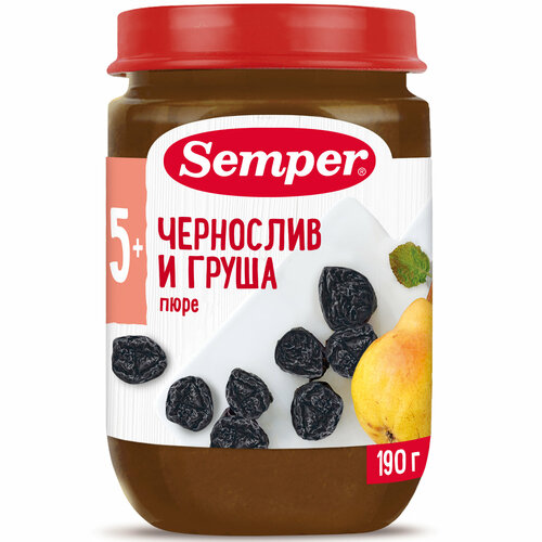 Semper - пюре чернослив и груша, 5 мес, 190 гр