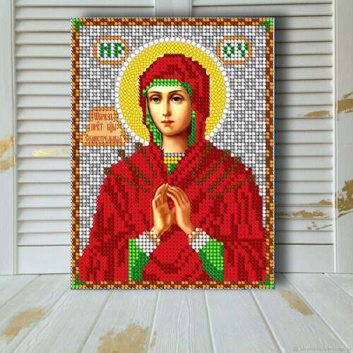 Алмазная мозаика икона на подрамнике Богородица Семистрельная 17.5*23.5 см