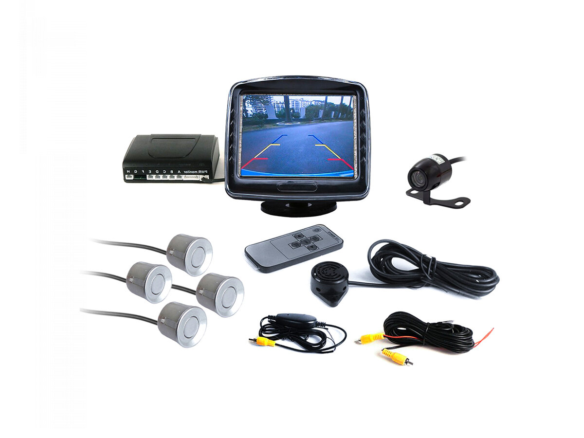 Master Park (SILVER) 602-4(W) (F1496EU) (серебряные датчики) беспроводной парктроник с камерой заднего вида, четырьмя датчиками и монитором 4 дюйма