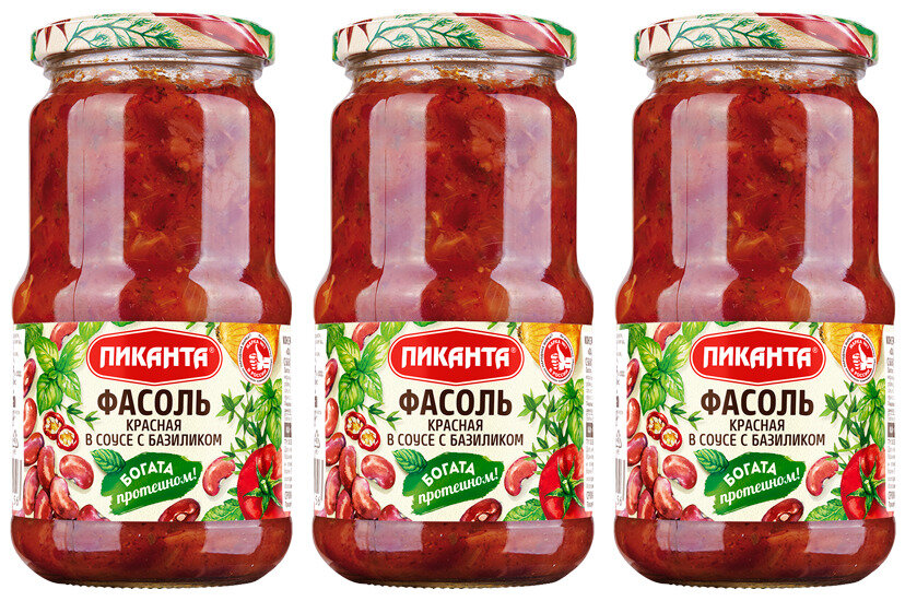Пиканта Фасоль красная в соусе с базиликом, 480 г, 3 шт