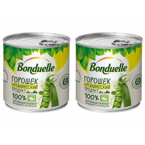 Bonduelle Бондюэль Горошек зеленый органический продукт, 425 мл, 2 шт