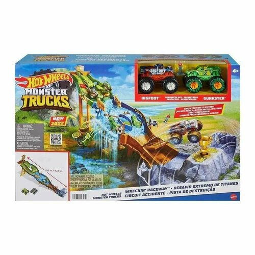 Игровой набор Hot Wheels Monster Truck Разрушительная гоночная трасса HGV12 трамплин hot wheels передвижной трамплин monster trucks downhill race