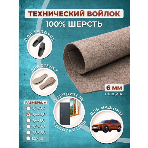 Технический войлок из 100% шерсти 0,4 * 0,6
