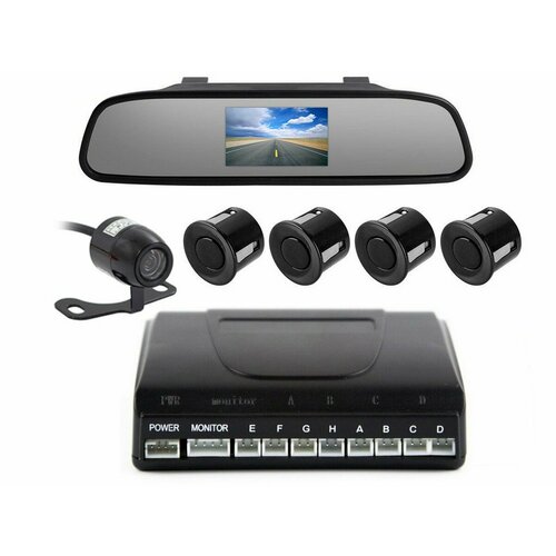 MasterPark 604-4-WZ парктроник с камерой заднего вида для автомобиля, четырьмя датчиками и монитором в зеркале 4.3 дюйма