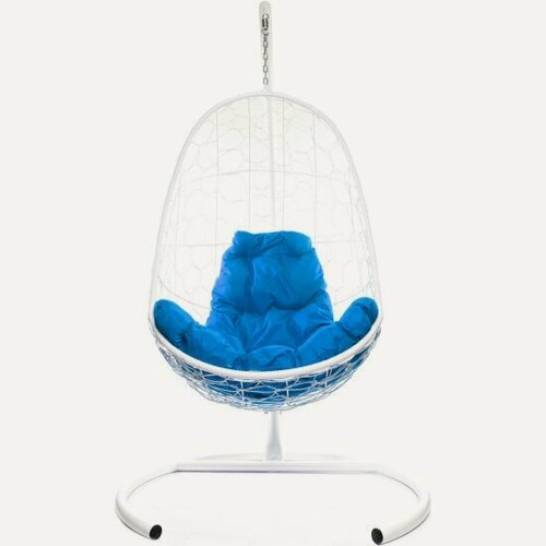 Изображение товара Подвесное кресло кокон M-group "Овал" с ротангом белое+синяя подушка