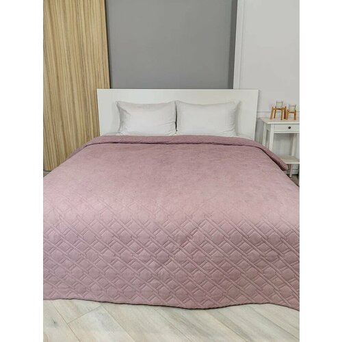 Покрывало замша ультрастеп 220х240 плетенка, пыльная роза