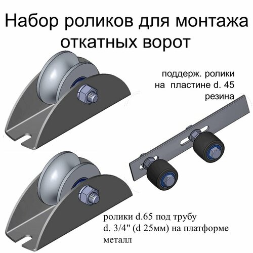 N3 Набор роликов для монтажа откатных ворот (1шт. верхние + 2шт. нижние) комплект верхних поддерживающих роликов для откатных ворот на пластине d 45 мм материал резина 1 шт