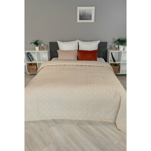 Покрывало замша ультрастеп 220х240 плетенка, крем