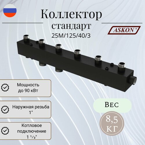 Коллектор для котельной разводки стандарт + ASKON 25М/125/40/3
