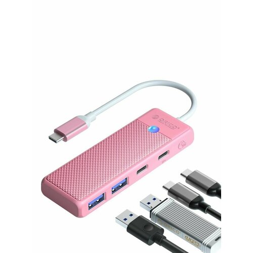 Концентратор ORICO USB-C с 2x USB-A 1xUSB-C 1xPD 100 Вт розовый ORICO-PAPW2AC-C3-015-PK-EP 124600₽