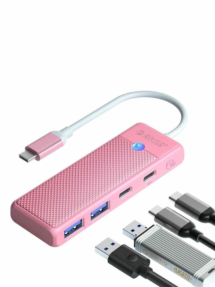 Концентратор ORICO USB-C с 2x USB-A, 1xUSB-C, 1xPD 100 Вт, розовый (ORICO-PAPW2AC-C3-015-PK-EP)