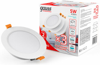 Светильник Gauss Elementary Downlight 5Вт 4000K белый круглый (9100420205T)