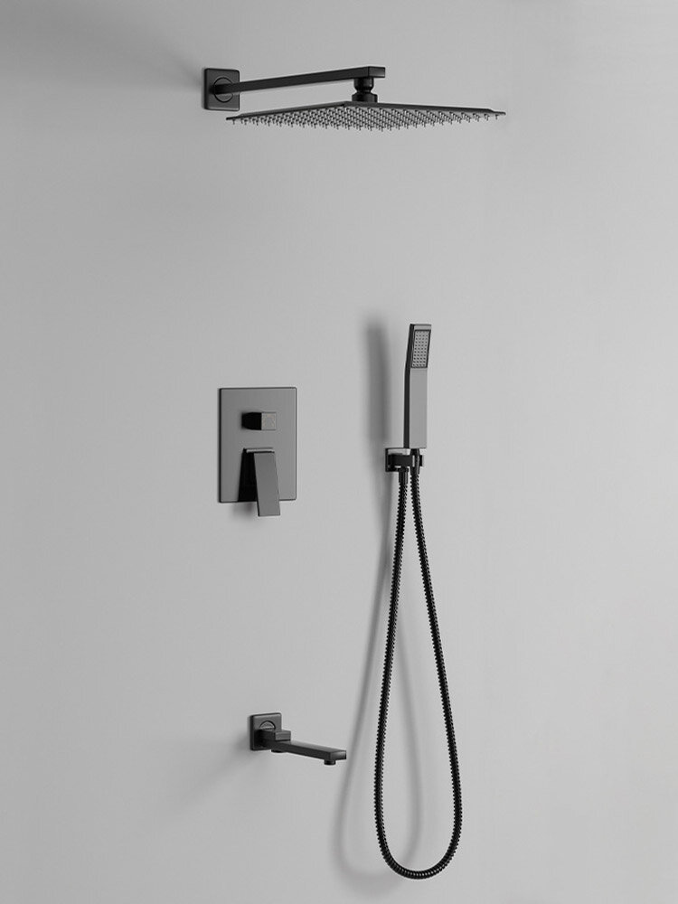 фото Встраиваемый душевой комплект с тропическим душем, черный