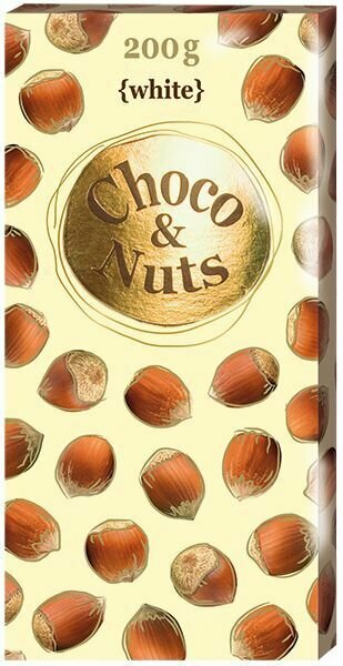 Шоколад CHOCO & NUTS белый с цельным фундуком, 200 г * 2 шт.