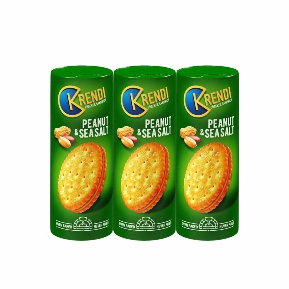 Крекеры Krendi, крекер-сэндвич Peanut&sea salt, 170 г, 3 уп