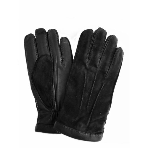 фото Демисезонные мужские кожаные-замшевые перчатки на шерстяной трикотажной подкладке nice ton, цвет черный, размер 10
