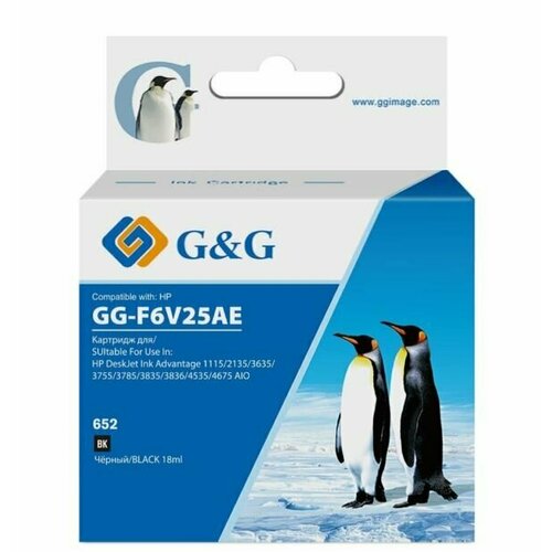 Картридж струйный G&G GG-F6V25AE / 652 / F6V25AE черный 18 мл, для HP (1940906) hp 652 f6v25ae black