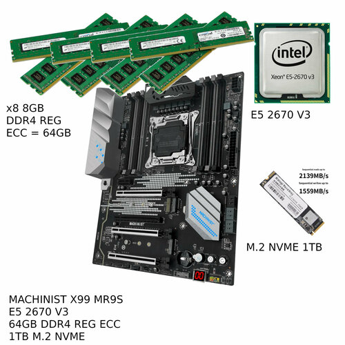 Материнская плата в комплекте с Machinist X99 MR9S Intel E5-2670 v3 64 ГБ DDR4 REG ECC 2133 МГц 1TБ M2 NVME 3850000₽