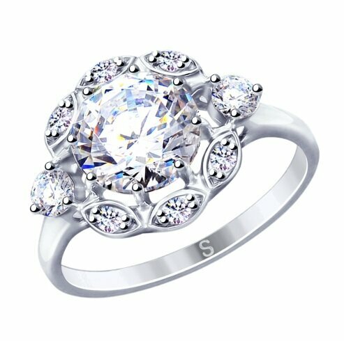 Кольцо кольцо из серебра 94012950, серебро, 925 проба, родирование, фианит, размер 18.5, бесцветный