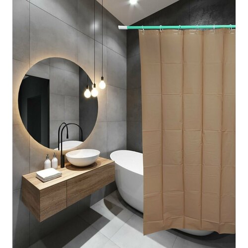 Штора для ванной комнаты 180х180 PEVA 60063 с кольцами Коричневый (П163) SANTREK HOME