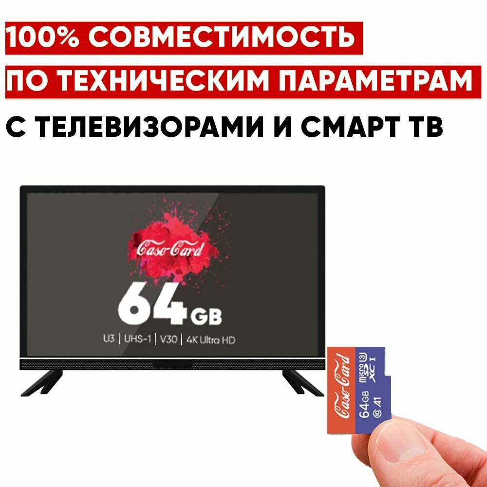 Карта памяти для телевизора Самсунг LG Haier Sony Dexp / флешка 64 гб U3 V30 формат MicroSDXC UHS-1 4K Ultra HD