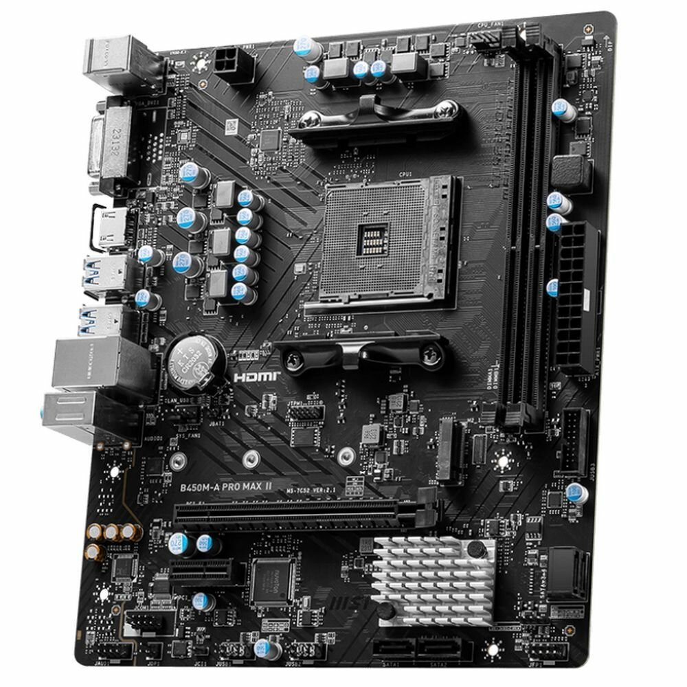 Материнская плата MSI B450M-A PRO MAX II AM4 2DDR4 1PCI-Ex16 1M.2 4SATA3 6USB3.2 Gen1 6USB2.0 HD Audio — фото 1