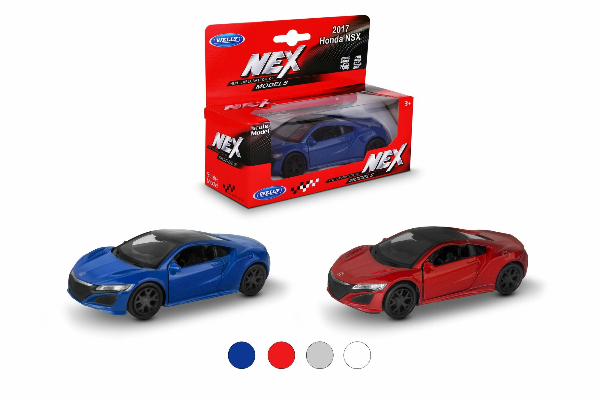 Машинка WELLY HONDA NSX / модель машины 1:38 с пружинным механизмом / цвет в ассортименте