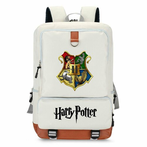 Рюкзак Гарри Поттер с цветным гербом Хогвартс белый (молочный) с отсеком для планшета/ноутбука/ Портфель для школьников и студентов