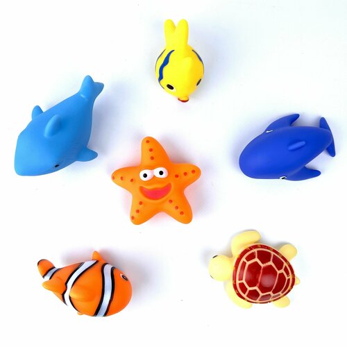 Набор резиновых игрушек для купания 6шт / рыбки для ванны / Пищалки пищалки динозавры
