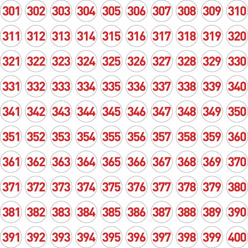 Набор наклеек цифры 301 - 400, 100 штук