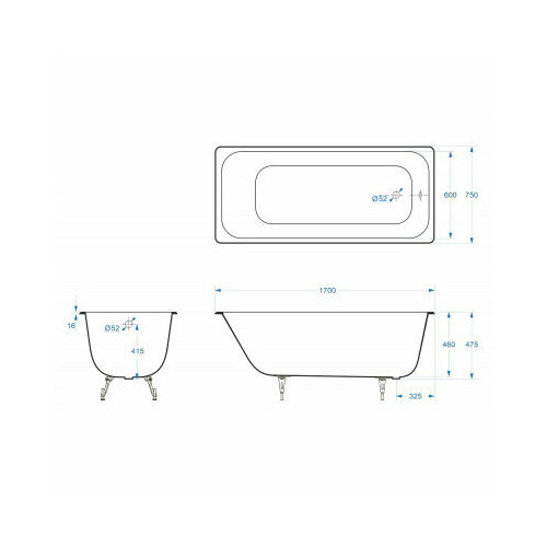 Ванна чугунная Delice Aurora 1700х750 с антискользящим покрытием