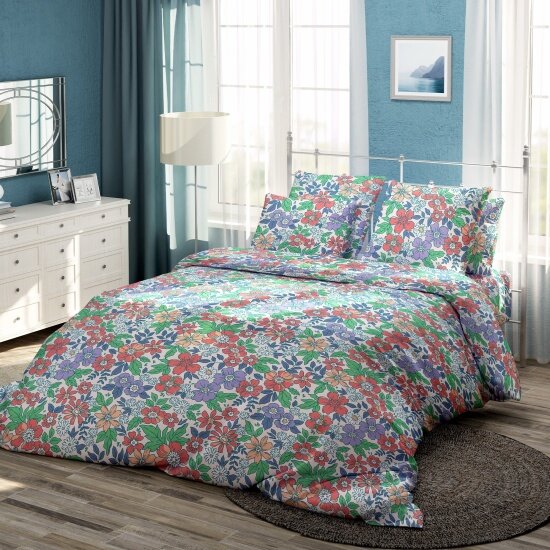 фото Евро комплект постельного белья самойловский текстиль Бязь Полевые цветы с наволочками 70х70