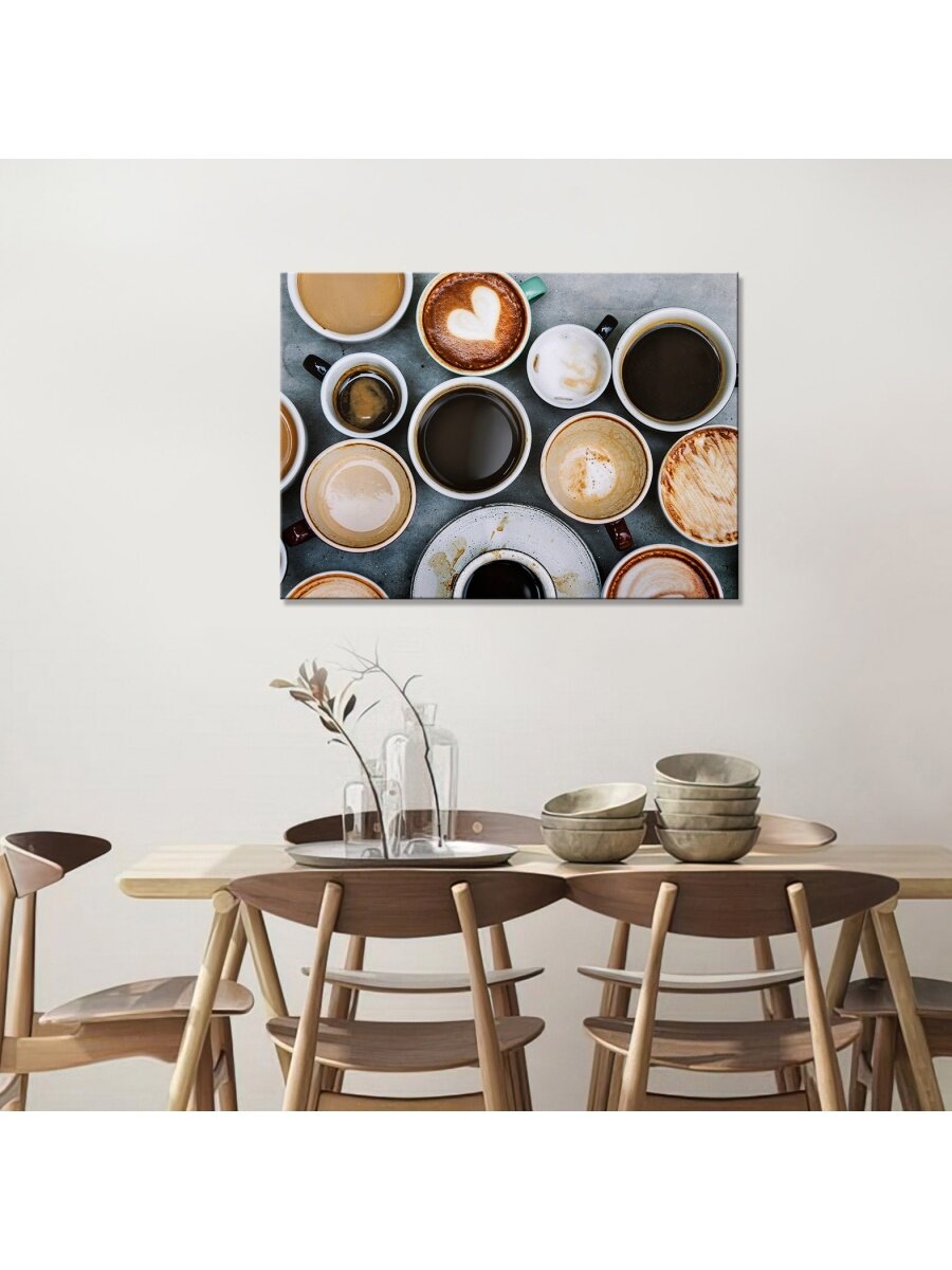 Картина на холсте с подрамником Чашки кофе серый фон 30х40