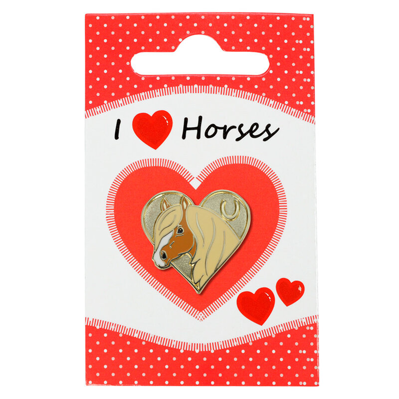 Значок металлический HappyROSS "Я люблю лошадей", золотой, 24х22мм (Германия)