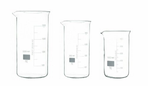 Набор лабораторных стаканов (тип В, высокий с делениями и носиком, термостойкий) ТС 3000, 2000, 1000 мл