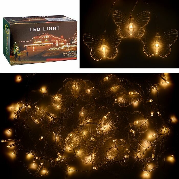 фото Электрогирлянда Снеговичок "Бабочки", занавес, белая, светодиодная, 3 м, 96 ламп (S1409)