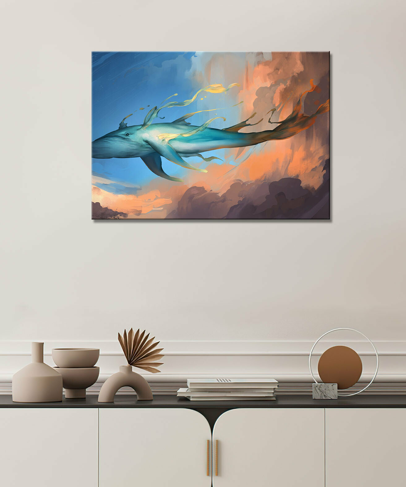Картина - кит, арт, кит в небе, кит летает, голубой кит (2) 20х30