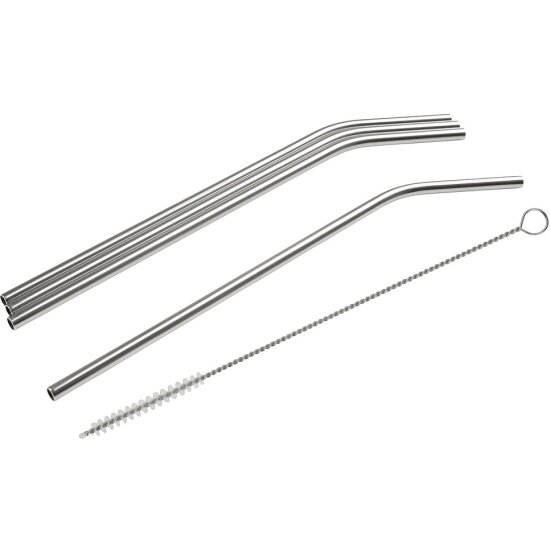 фото Трубочки для коктейля многоразовые FACKELMANN ECO 683075, со щеткой, изогнутые, нержавеющая сталь, 21,5см, 4 штуки