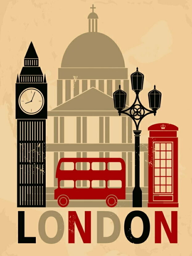 Плакат, постер на холсте London/Лондон/винтажный/ретро. Размер 60 на 84 см