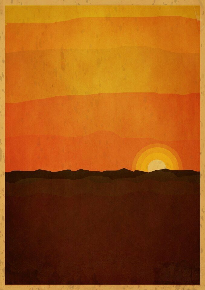 Плакат постер на бумаге Sunset in the desert/Закат в пустыне. Размер 21 х 30 см