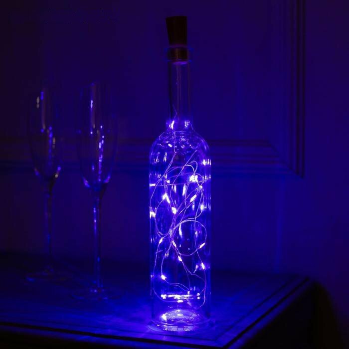 Гирлянда нить на батарейках роса с пробкой Фиолетовый, LR44х3 серебристая (2м.)