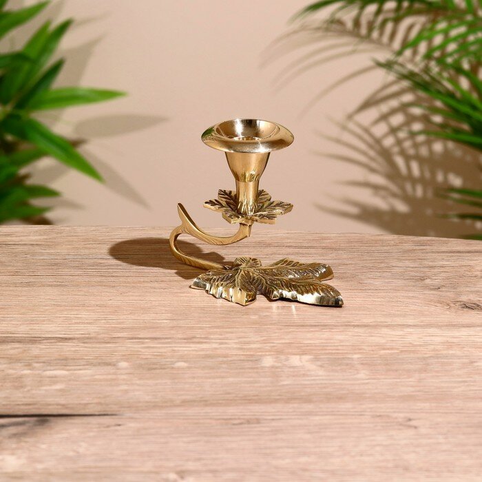 фото Подсвечник "Листья" латунь 9 см 9351740