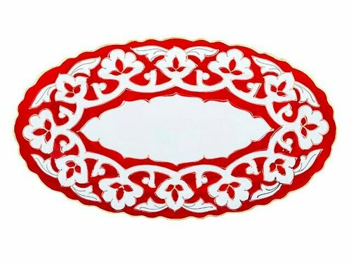 Тарелка овальная Красная Пахта, Turon Porcelain, с золотом, Ø 29 см,
