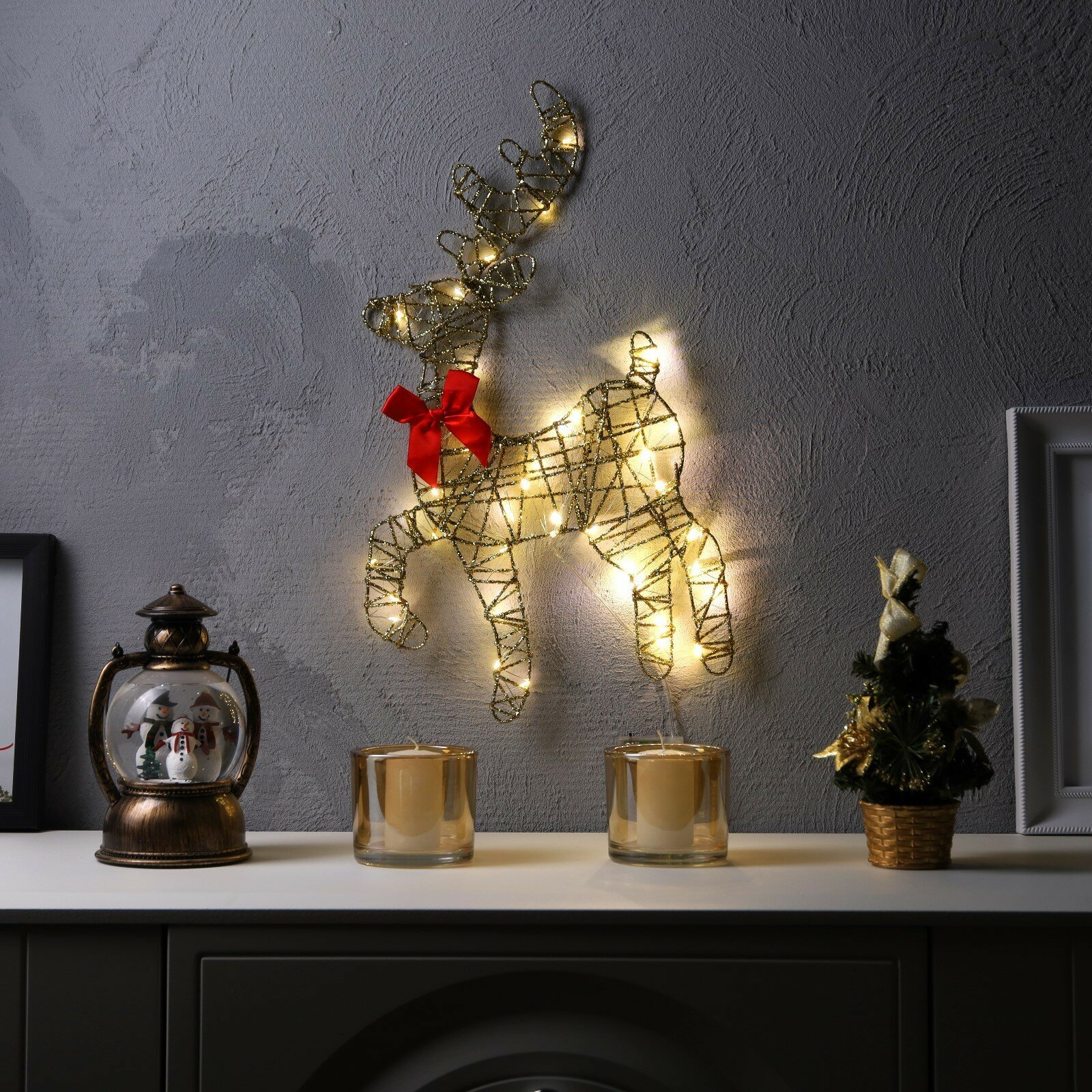 Светодиодная фигура «Олень» 28×47.5 см, металл, от батареек ААх3, свечение тёплое белое