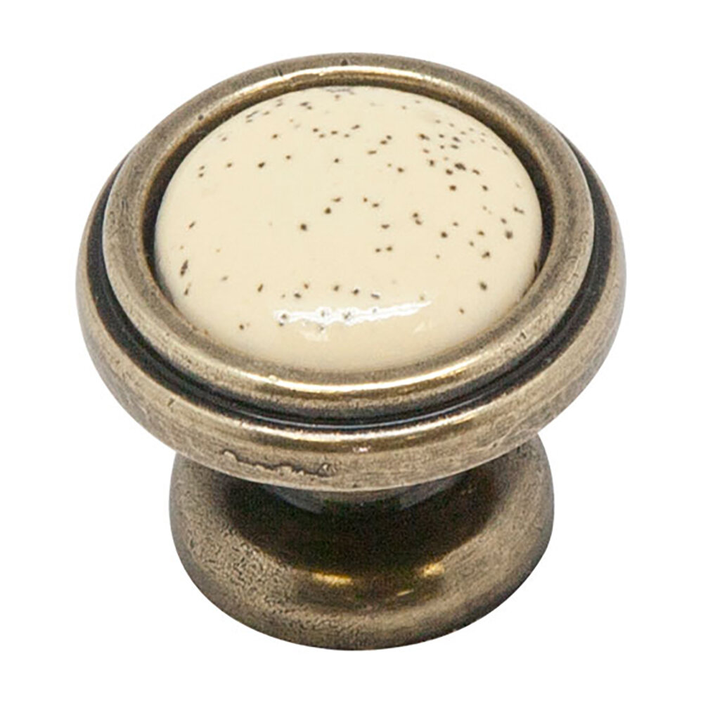 Ручка-кнопка мебельная с фарфором KF03-05 оксидированная бронза