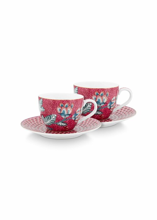 Набор из 2-х чашек для эспрессо с блюдцами Pip Studio Flower Festival Dark Pink, WW.51.004.146, 120 мл