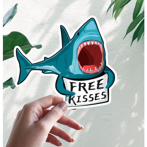 Наклейка Стикер Free Kisses Shark Ex Divorce Breakup Hate You Bite Teeth Ocean Funny 20 см