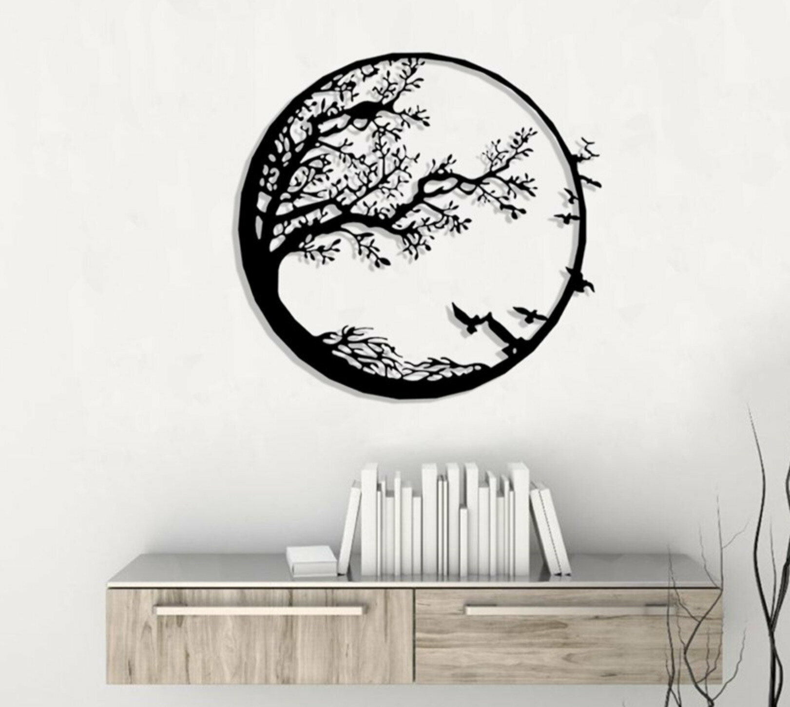 фото Панно 50х50 см "Ветви дерева" декоративное настенное чёрное, декор на стену, картина